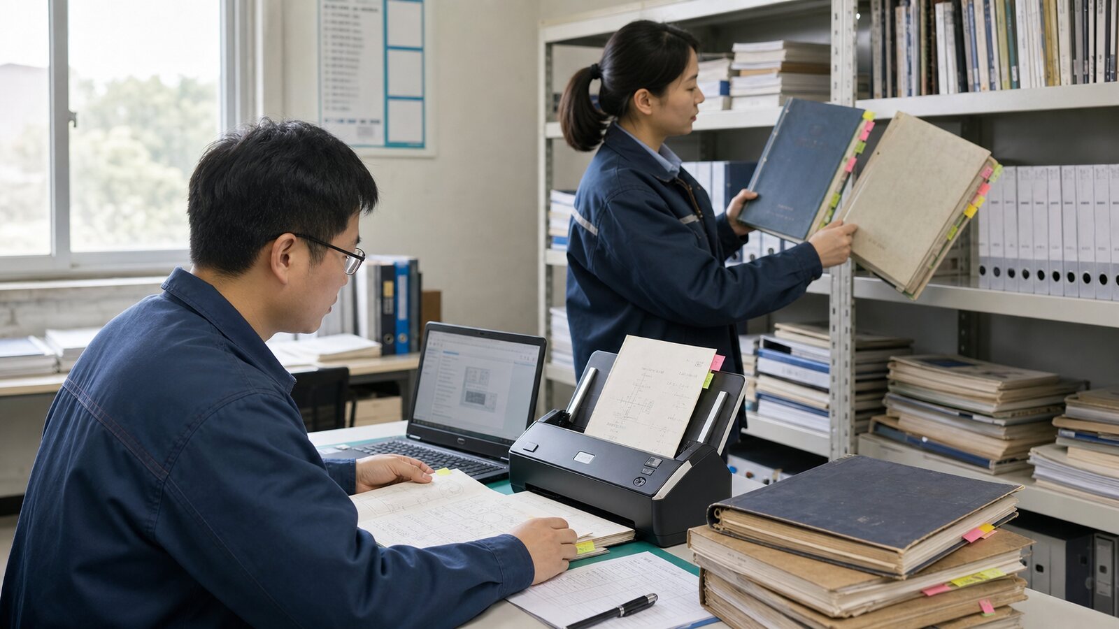 制造企业员工整理旧手册并核对AI知识库资料