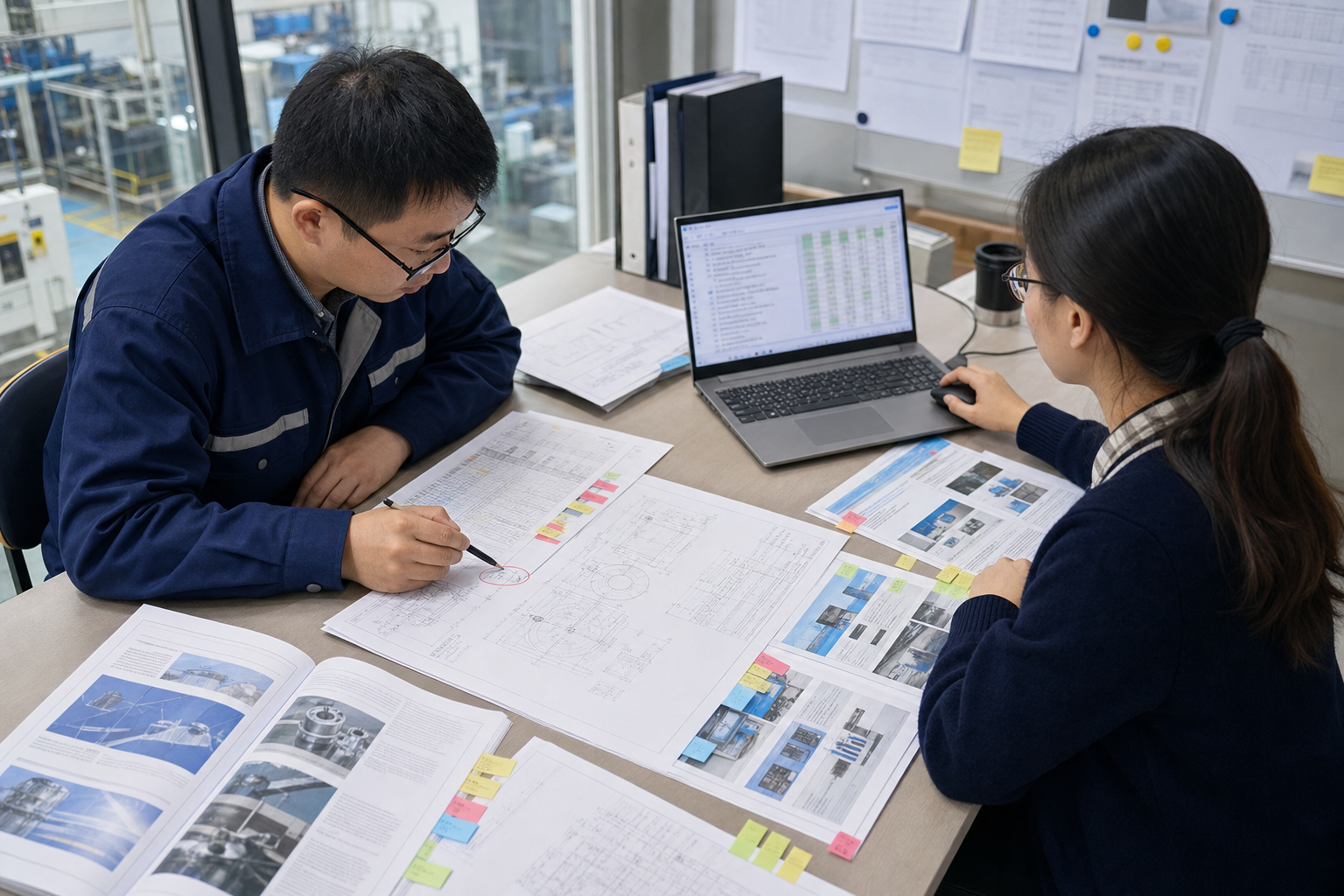 制造企业工程师与网站运营人员核对产品参数变更影响范围