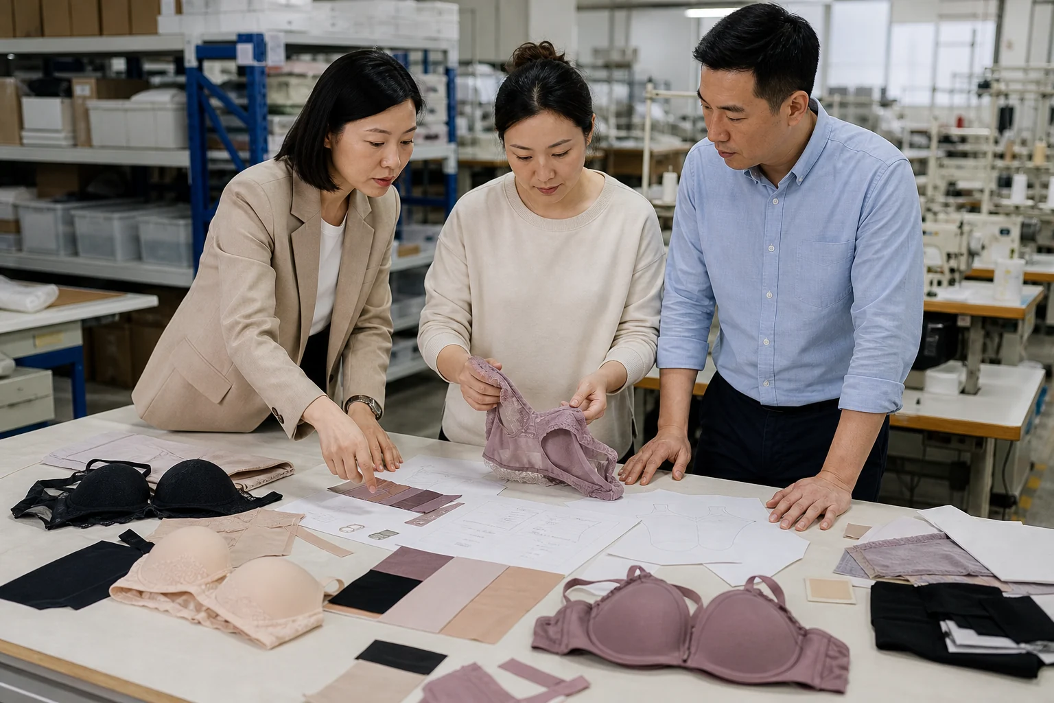 团队核对文胸代工产品页合作范围