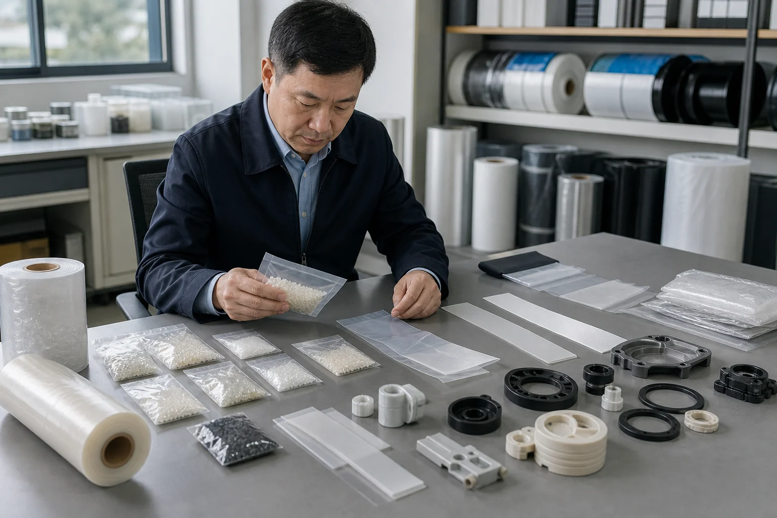 负责人核对弹性体代工交付范围