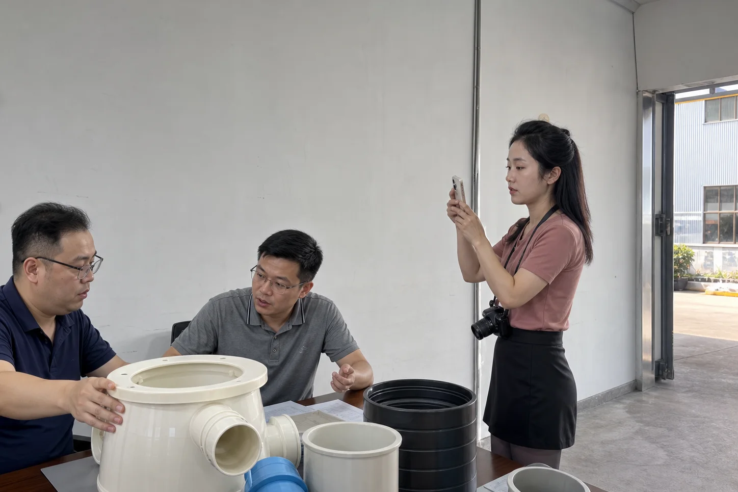 自媒体人员拍摄化粪池渠道项目核对