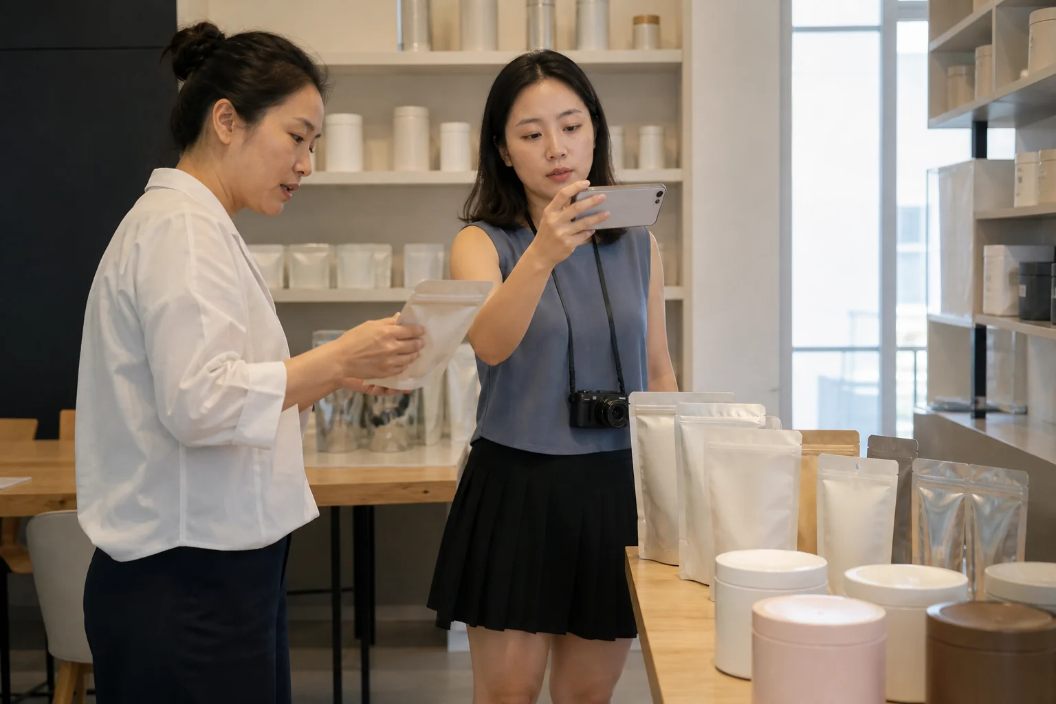 自媒体人员拍摄代餐粉渠道样品沟通