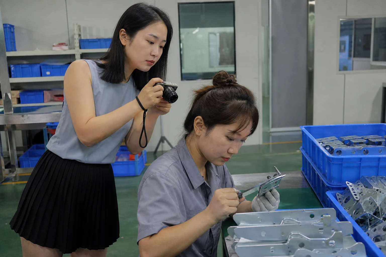 自媒体人员拍摄冲压件到货检验