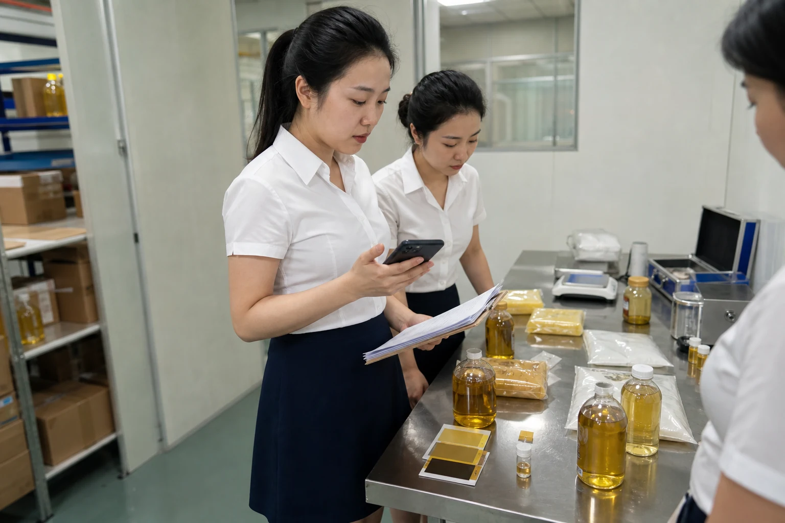 拍摄食用油批次放行核对现场